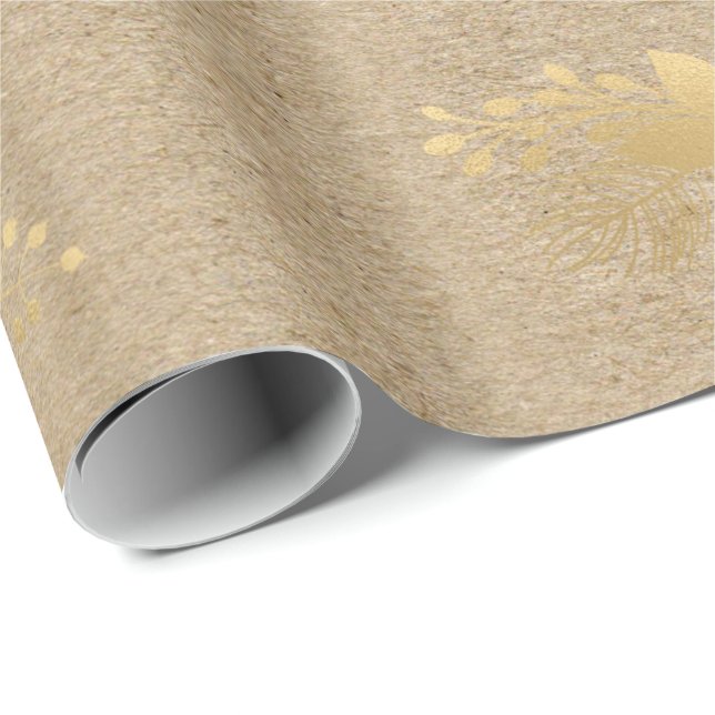 Papel De Presente Padrão floral de ouro amarelo elegante (Ponta do rolo)