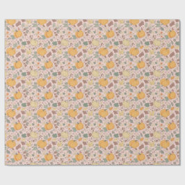 Papel De Presente Padrão Floral de Outono com Abóbora Rosa Vintage