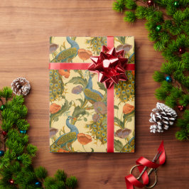 Papel De Presente Padrão Floral de Papoula com Pavão em Arte Nova An