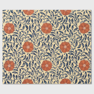 Papel De Presente Padrão Floral de Peônia Chinesa Art Nouveau Antigo