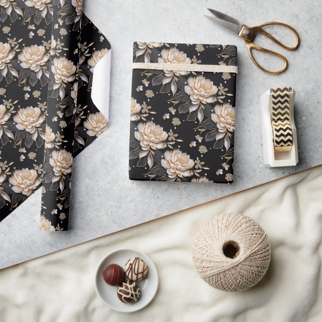 Papel De Presente Padrão floral de peônia elegante luxuoso (Artesanato)