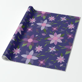 Papel De Presente Padrão floral de primavera em fundo azul