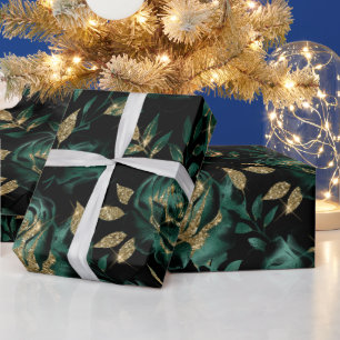 Papel De Presente Padrão Floral de Rosa Verde e Dourado Elegante