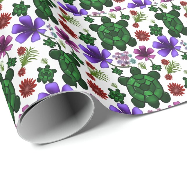 Papel De Presente Padrão floral de tartaruga (Ponta do rolo)