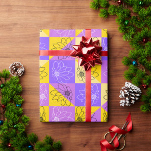 Papel De Presente Padrão floral de verão sem emendas roxo e dourado