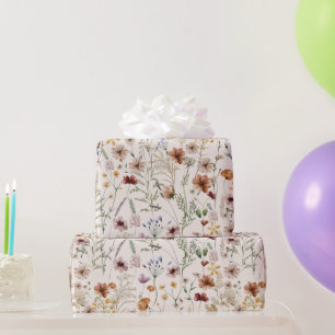 Papel De Presente Padrão Floral de Watercolor Siny Bloom Boho