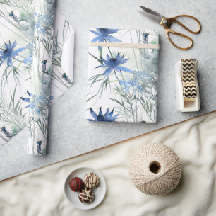 Papel De Presente Padrão Floral Delicado Azul Zen