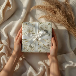 Papel De Presente Padrão Floral Delicado em Aquarela Branca