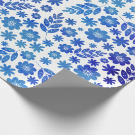 Papel De Presente Padrão Floral Desenhado da Mão Azul na China