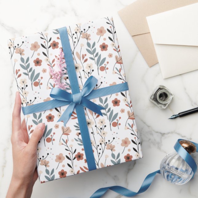 Papel De Presente Padrão Floral Dinamarquês Flores de Papoula Cereje (Presentear)