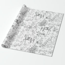 Papel De Presente Padrão Floral do Cavalo Branco da Cinza Vintage El