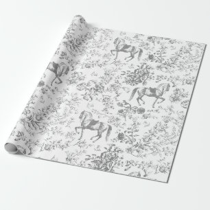 Papel De Presente Padrão Floral do Cavalo Branco da Cinza Vintage El