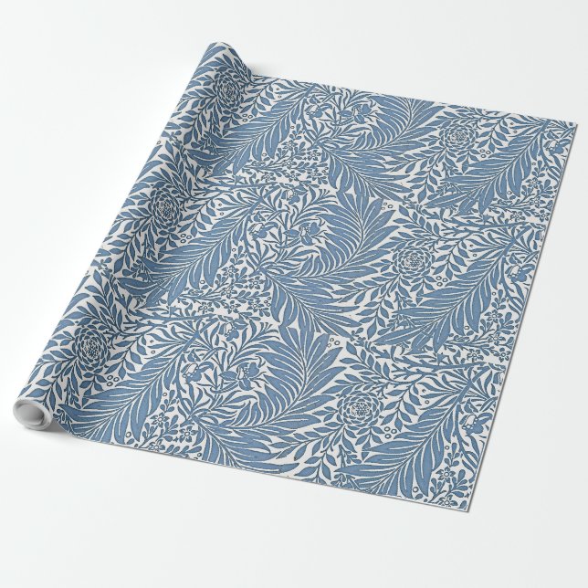 Papel De Presente Padrão Floral do século 19 Azul no Backgrou Branco (Desenrolado)
