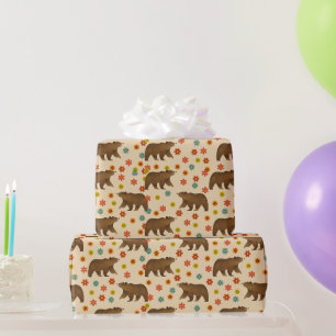 Papel De Presente Padrão Floral do Urso