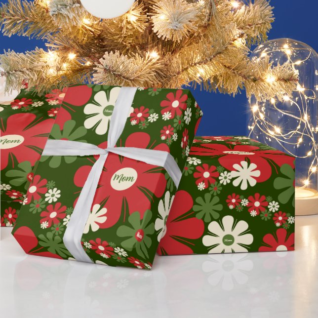 Papel De Presente Padrão Floral dos anos 60 e 70 para a mãe (Feriados)