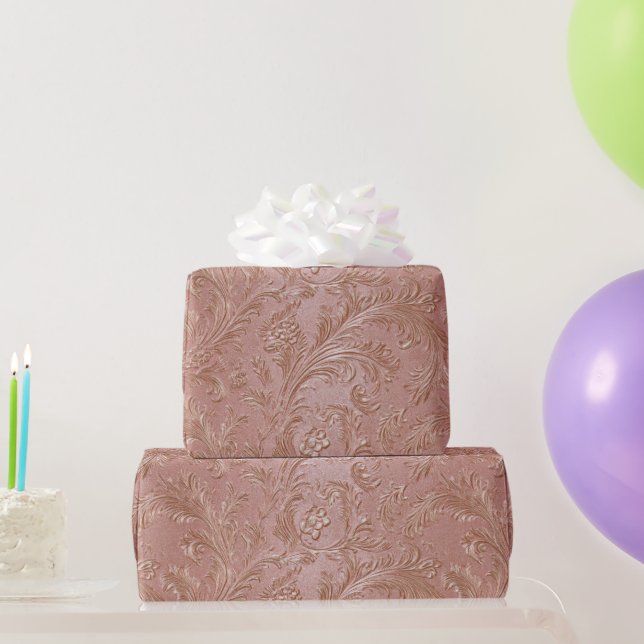Papel De Presente Padrão floral dourado-rosa (Presentes para festas)