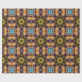 Papel De Presente Padrão Floral Dourado Vibrante de Caleidoscópio de