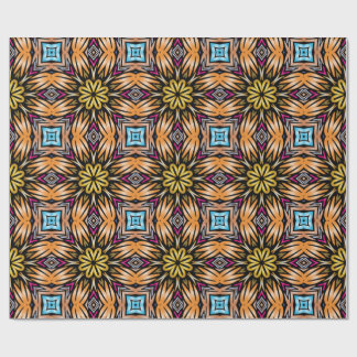 Papel De Presente Padrão Floral Dourado Vibrante de Caleidoscópio de