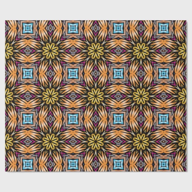 Papel De Presente Padrão Floral Dourado Vibrante de Caleidoscópio de (Aberto)
