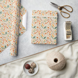 Papel De Presente Padrão Floral e de Penas Retro Boho