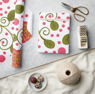 Papel De Presente Padrão Floral e de Pontos Pink Caprichoso Personal