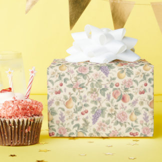 Papel De Presente Padrão Floral e Frutas Vintage