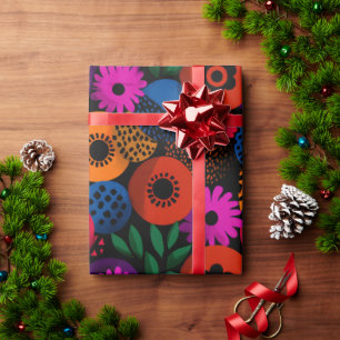 Papel De Presente Padrão Floral e Geométrico de Abstrato vibrante