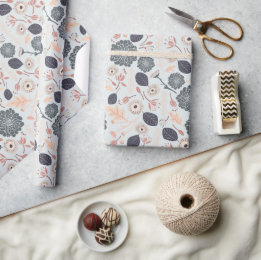Papel De Presente Padrão Floral Elegante Cinza Azul Pêssego