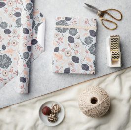 Papel De Presente Padrão Floral Elegante Cinza Azul Pêssego