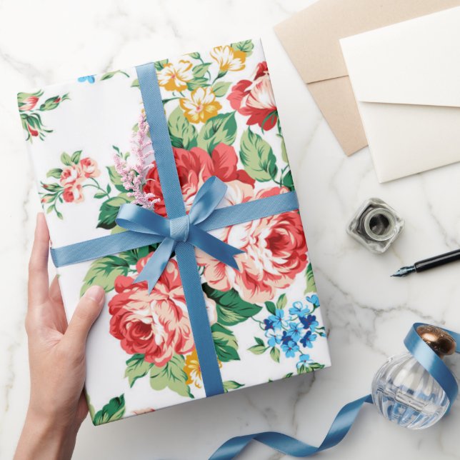 Papel De Presente Padrão Floral Elegante com Elemento Rosa Design (Presentear)
