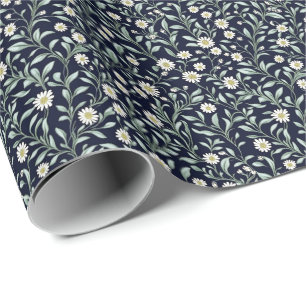 Papel De Presente Padrão Floral Elegante Daisy em Fundo Escuro