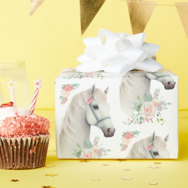 Papel De Presente Padrão Floral Elegante de Cavalo Branco Boho (Festa de aniversário)