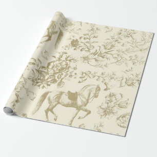 Papel De Presente Padrão Floral Elegante Vintage Dourado do Cavalo d