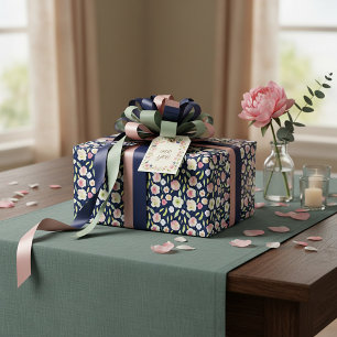 Papel De Presente Padrão floral em aquarela rosa e amarelo