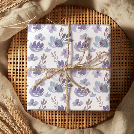 Papel De Presente Padrão floral em aquarela roxa Boho