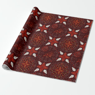 Papel De Presente Padrão Floral em Mosaico de Vermelho, Branco sobre