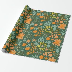 Papel De Presente Padrão floral em um fundo verde escuro