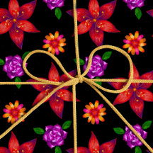 Padrão Floral Exótico Tropical Chic Red and Black