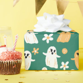 Papel De Presente Padrão floral Fantasma do Feliz Halloween