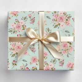 Papel De Presente Padrão Floral Floral das Flores Rosa Cor-de-Água