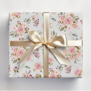 Papel De Presente Padrão Floral Floral das Flores Rosa Cor-de-Água