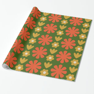 Papel De Presente Padrão Floral Floral do Scandi Ochre Verde Laranja