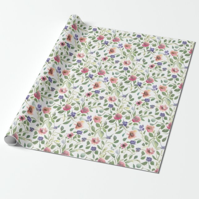 Papel De Presente Padrão Floral Flores de Heliótopo (Desenrolado)