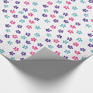 Papel De Presente Padrão Floral Flores e Pontos