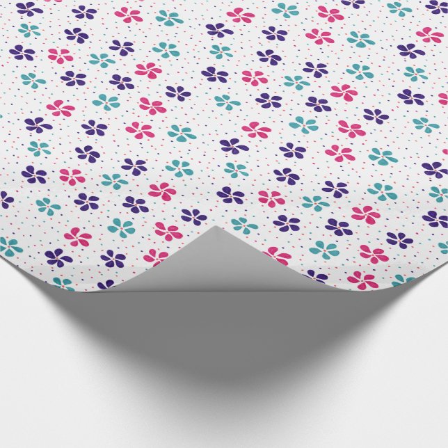 Papel De Presente Padrão Floral Flores e Pontos (Ponta)
