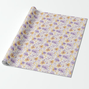 Papel De Presente Padrão Floral Flores Roxas Douradas