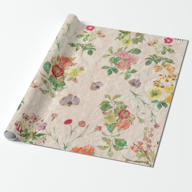 Papel De Presente Padrão floral fofo cor-de-rosa-chic (Desenrolado)