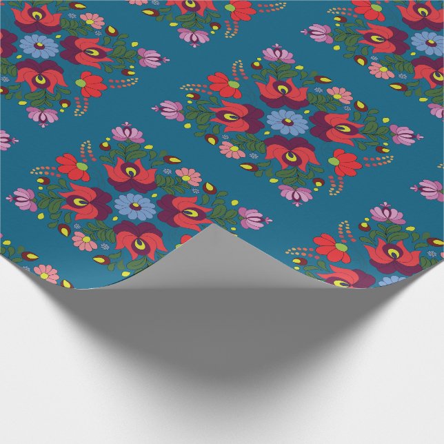 Papel De Presente Padrão Floral Folk Matyo Abstrato (Ponta)