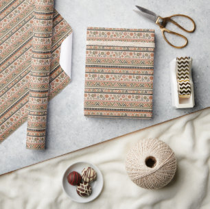 Papel De Presente Padrão Floral Geométrico Boho Folk Sem Costura