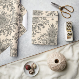 Papel De Presente Padrão Floral Gravado Francês Vintage Elegante